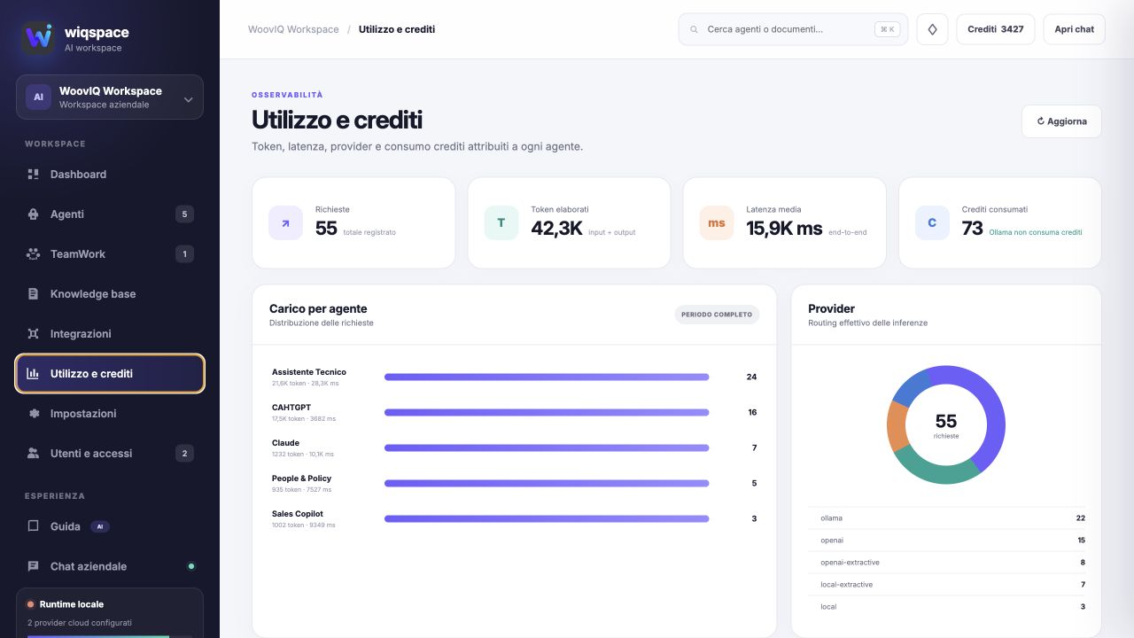 Utilizzo, token e crediti in Wiqspace