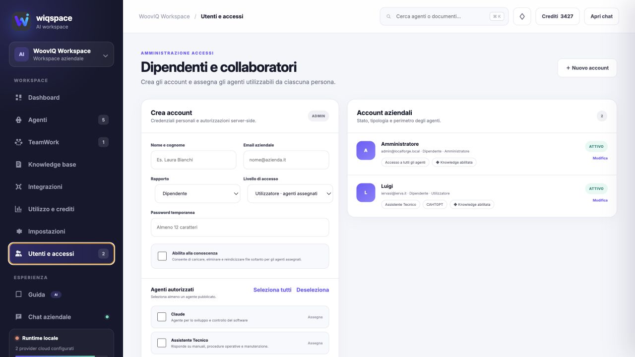 Gestione utenti e permessi in Wiqspace